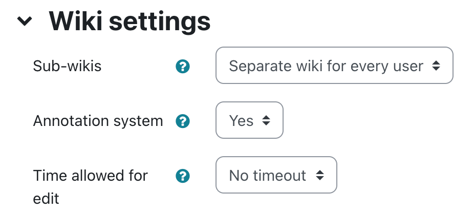 Wiki settings menu