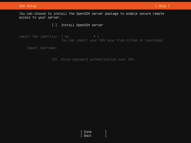 Install OpenSSH server with Ubuntu Server