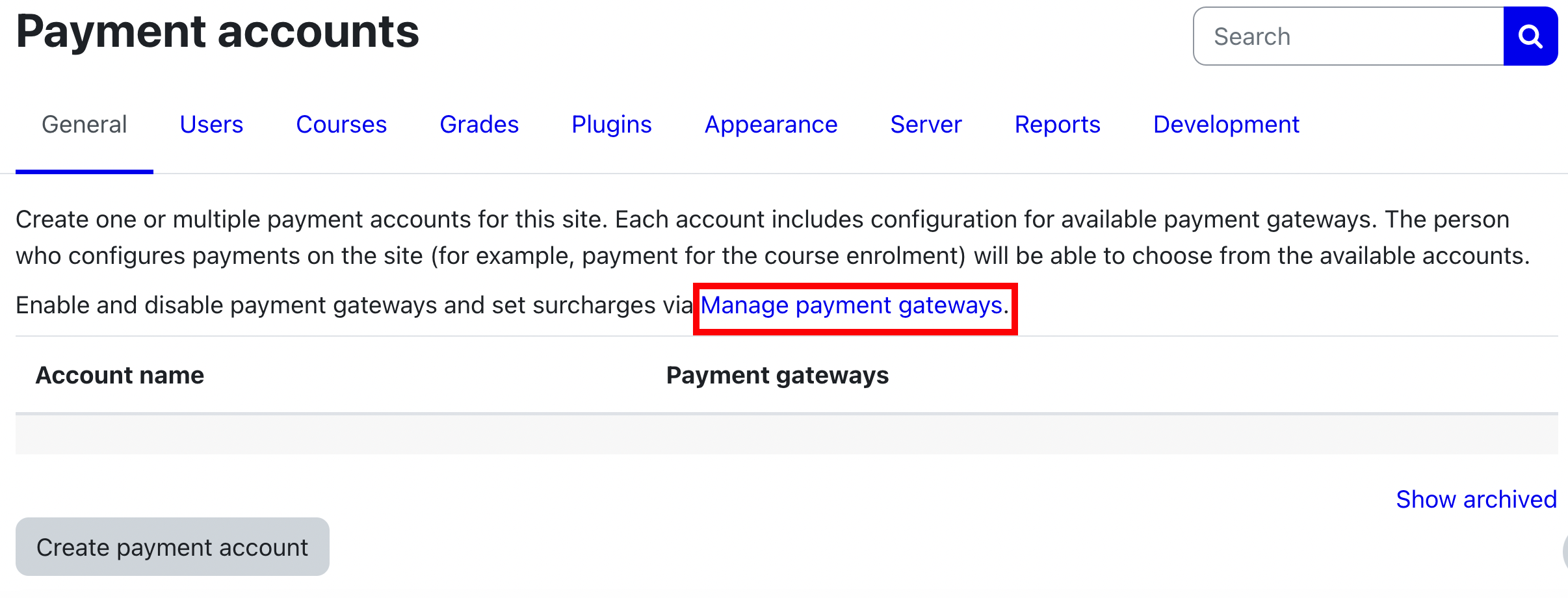 settings create payment account