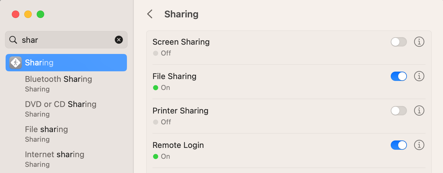 File Sharing Settings